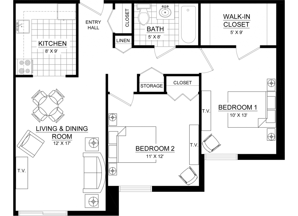 Two Bedroom floor plan D